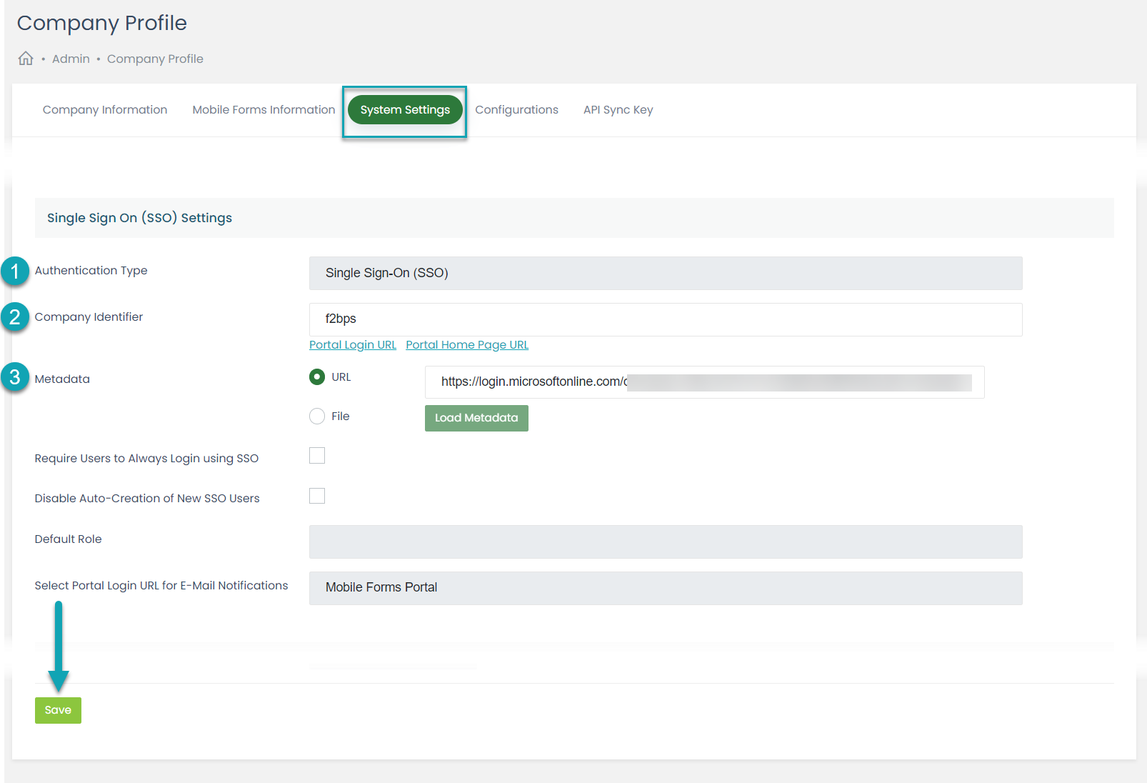 Single Sign On (SSO) Settings